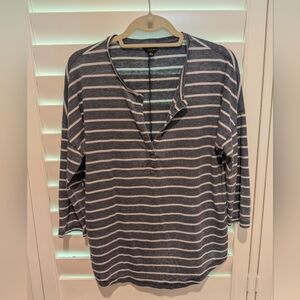 Lucky Brand Blue & White Striped 3/4 Length Sleeve Tee